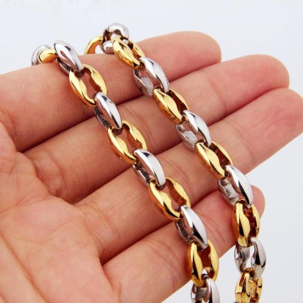 

7.5mm 7-40inch coffee bean bead chain for fashion men boys christmas gift 316l stainless steel necklace & bracelet, Silver