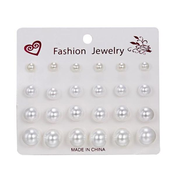 

stud 12 pairs/set white simulated pearl earrings set for women jewelry accessories piercing ball kit bijouteria brincos, Golden;silver