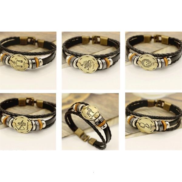 

sr7w12 jewelry constellations leather new fashion men casual personality zodiac signs punk bracelet