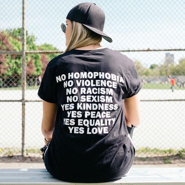 

no place for homophobia no sexism racism t-shirt women print on the back cotton leisure women equirt feminist equality t shirts, White