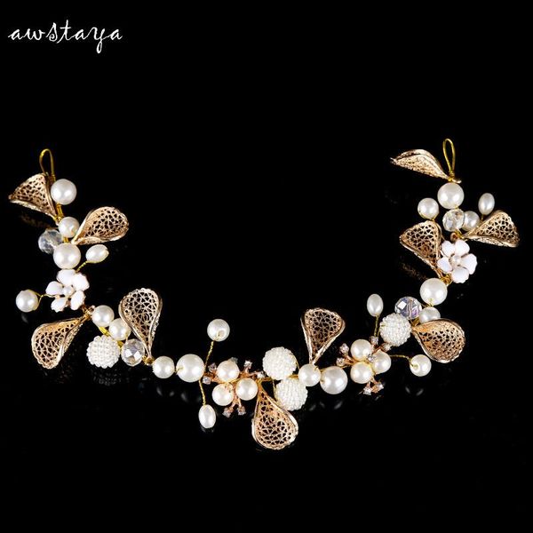 

pearl gold metal leaves bride headband women imitation pearl headdress hairband wedding jewelry hair ornaments headwear, Golden;silver