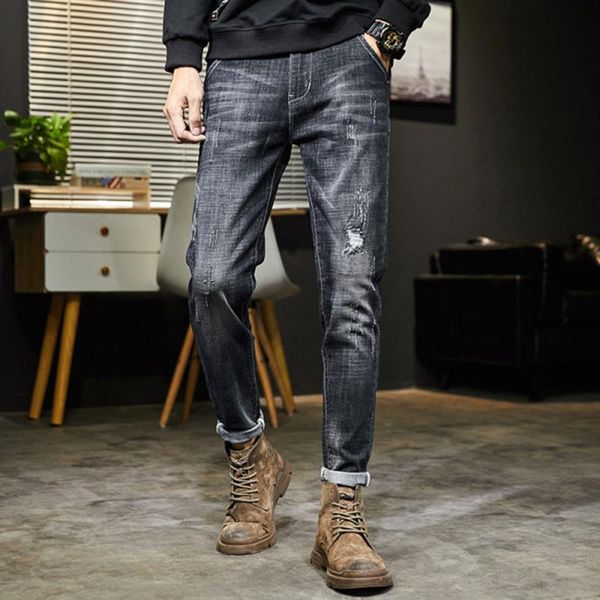 

yihaifa ripped jeans men dark blue stretch slim fit distressed streetwear denim pants casual retro biker jeans man trousers