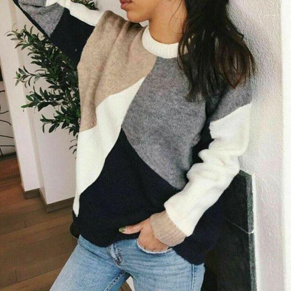 

sweater women warm sweater invierno mujer 2020 ladies autumn long sleeve geometric splice pullover blouse casual new1, White;black