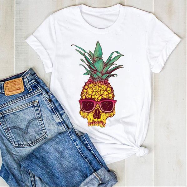

women pineapple tumblr beach fruit skull fashion ladies summer t tee tshirt womens female shirt clothes graphic t shirt, White