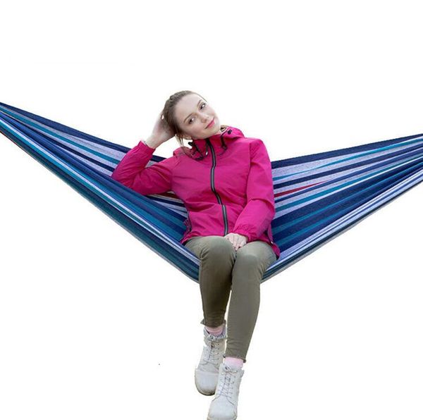 

1-2 people portable canvas double hammock travel outdoor picnic swing lazy chair camping hanging hammock bed garden furniture with backpack