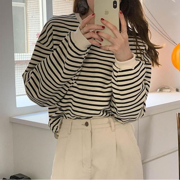 

women's hoodies & sweatshirts 2colors autumn winter 2021 korean style women velvet stripe thick warm sweatshirt womens pullovers (x1657, Black