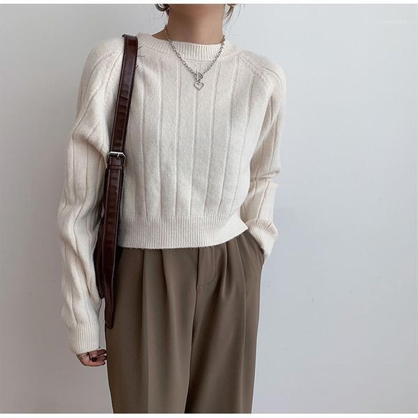 

2020 autumn new women knitted sweaters female pullover short solid twist o-neck soft elegant office lady casual all match1, White;black