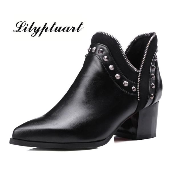 

boots 2021 autumn and winter women's thick with pointed wild korean version of bare high-heeled rivet short, Black