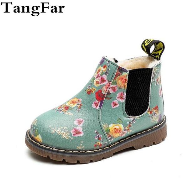 

ankle boots kids pu leather plush toddler sneaker girls boys floral zipper boots waterproof causal snow boots shoes lj200903, Black;grey