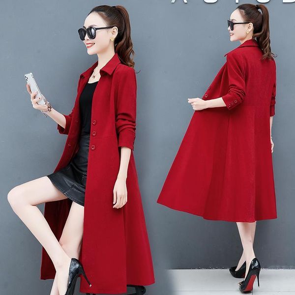 

длинная траншея пальто женщин 2020 новая весна осенняя одежда мода тонкий плюс размер 4xl красная голубая женская ветровка пальто верхних ве, Tan;black