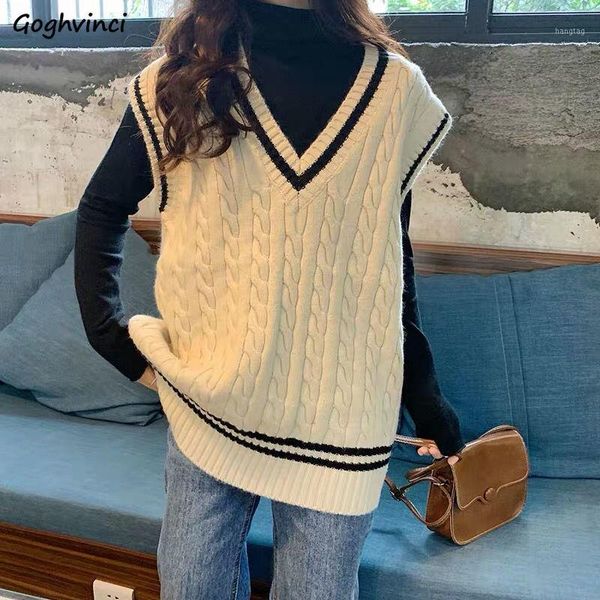 

women sweater vest autumn patch designs sleeveless v-neck loose ins retro vintage casual chic student korean style new daily1, Black;white