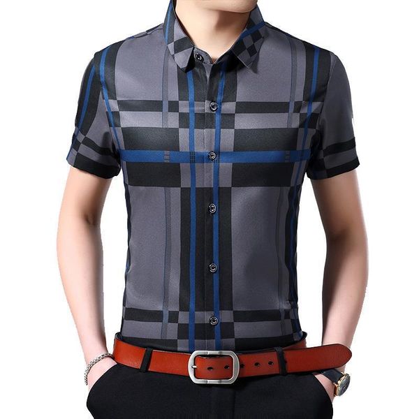 

visada jauna 2020 new men's shirts men's casual splicing lapel plaid print fashion pocket short sleeve shirts blouses top, White;black