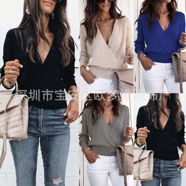 

autumn and winter new women's long sleeve v-neck sweater t-shirt for women, White;black