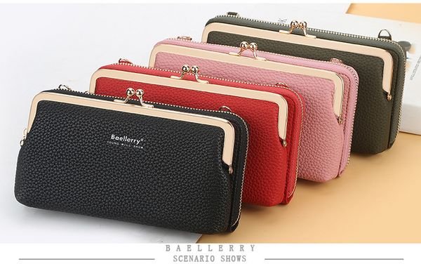 

baellerry new ladies multifunctional messenger bag korean lychee horizontal wallet zipper coin purse women, Red;black