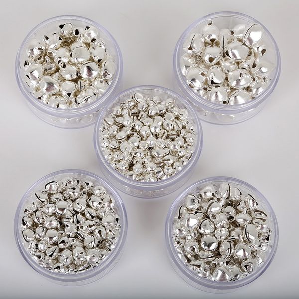 

50-300pcs diy craft accessories 6/8/10/12/14mm silver loose beads iron jingle bells for festival party supplies christmas decor q1128