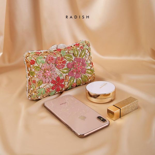 

metal flower artificial diamond banquet clutch chain handbag capacity designer bag evening bag clutch diamond