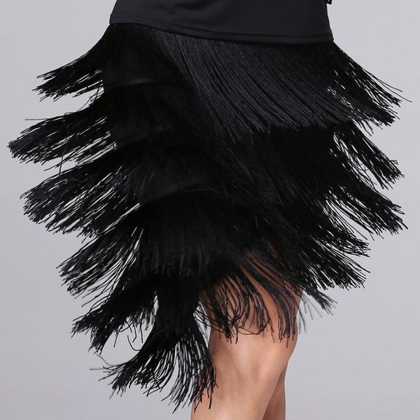 

latin dance skirt fringed female salsa dancewear summer ballroom competition cotume, Black;red