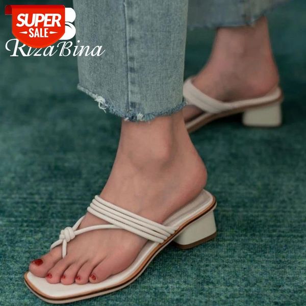 

rizabina summer women sandals stylish square low heels slippers fashion solid color leisure slip on lady footwear size 33-40 #nc0m, Black