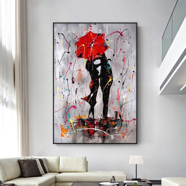 

paintings abstract red lovers umbrella oil painting on canvas scandinavian posters and prints cuadros wall art picture for living room