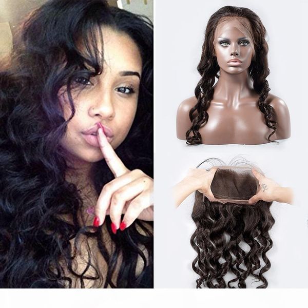 

360 lace frontal loose wave human hair 130% density brazilian virgin remy with baby hair for black woman bleached knots natural color, Black;brown