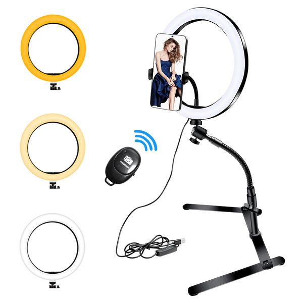 10 '' TablOp Ring Light Bendable para telefone Selfie Ring Light com suporte para remoto webcam youtube vlog vlog streaming ao vivo