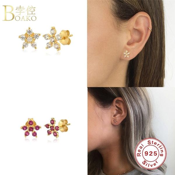 

boako 925 sterling silver earrings for women 2021 jewelry cz piercing stud earring bijoux party pendientes aretes korean earring, Golden;silver