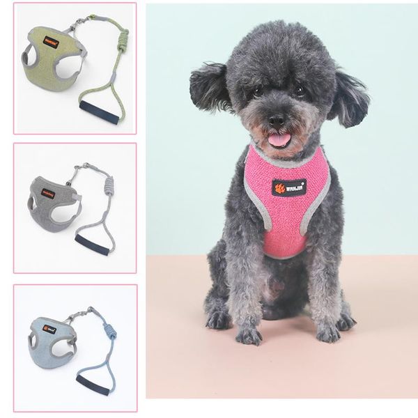 

pet dog vest harness and leash set breathable puppy soft collar cat chest back strap leashes belt doggy walking traction ropes