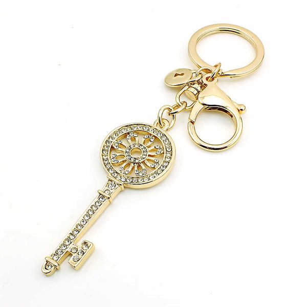

designer jinglang fashion lobster clasp key rings dangle gold plated white rhinestone key metal keychain luxury jewelry, Slivery;golden