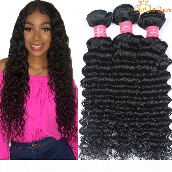 

8a peruvian virgin hair deep wave 4 bundles peruvian deep curly peruvian deep hair weave bundles, Black