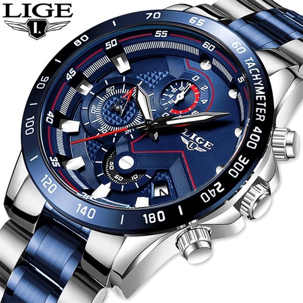 

lige mens watches mens business analogue clock fashion stainless steel sports waterproof luminous watch men relojes hombre 201209, Slivery;brown