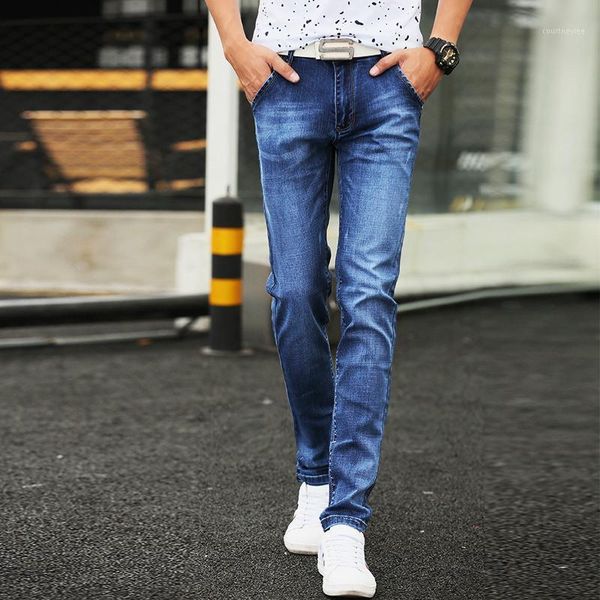 

men's fashion jeans autumn clothes new brand men's pants thin slim skinny jeans pencil pants male tights lp141, Blue