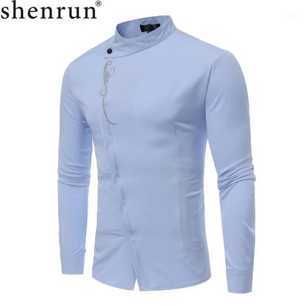 

shenrun men fashion shirts long sleeve stand up collar slant closure embroidery casual wedding groom dress shirt party prom ball1, White;black