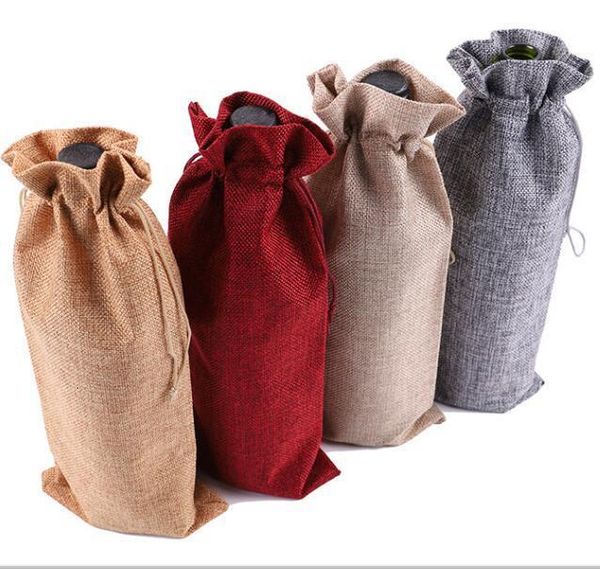 

bags wine 10pcs champagne burlap 15*35cm bottle covers gift pouch packaging bag wedding party festive christmas decorati