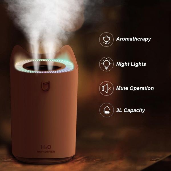 

eloole 3000ml double nozzle humidifier cool mist aroma diffuser with colorful led light heavy fog ultrasonic usb humidificador