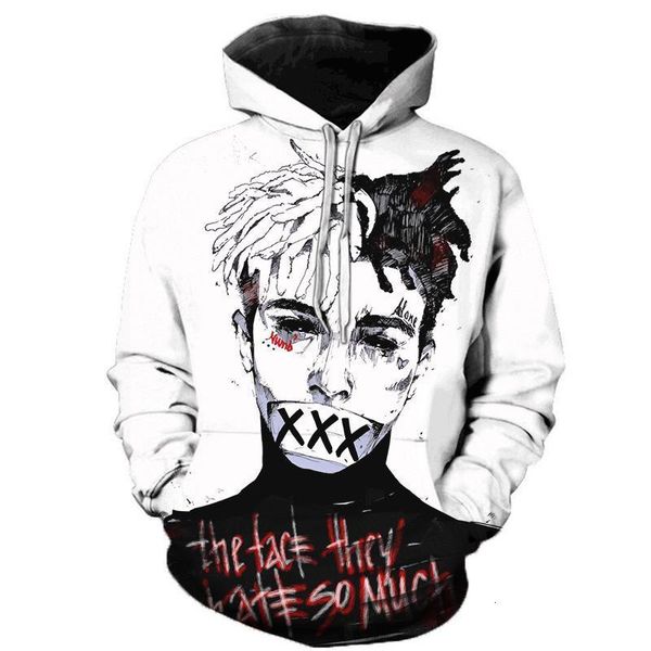 

xxxtentacion hoodies style men fashion rapper lil peep 3d print pattern sweatshirts long sleeve hip hop pullover plus size, Black