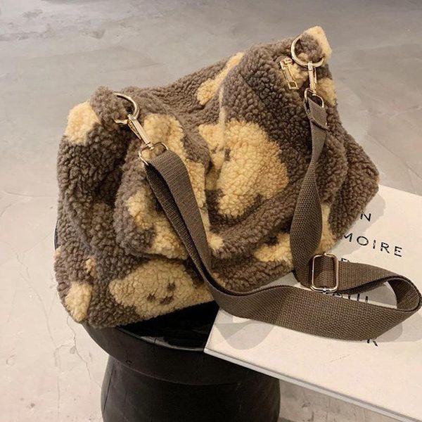 

cross body 2021 winter fashion high-quality soft plush women's designer handbag high capacity shoulder messenger bag cute travel