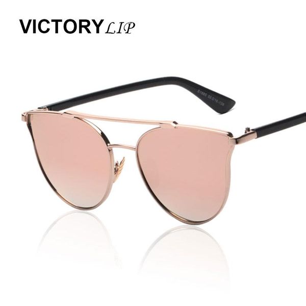 

sunglasses victorylip cat eye flat metal frame mirror sunlgasses fashion brand designer women lady uv400 rose gold sun glasses, White;black