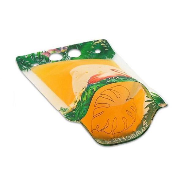 

500ml flamingo fruit pattern plastic drink packaging bag for beverage juice milk coffee, with handle and wmtwpw xhhair