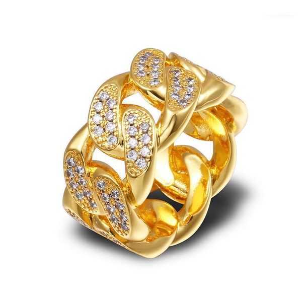 

wedding rings hip hop mosaic zircon chain ring for men design men's cuban gold sliver punk ring11, Slivery;golden