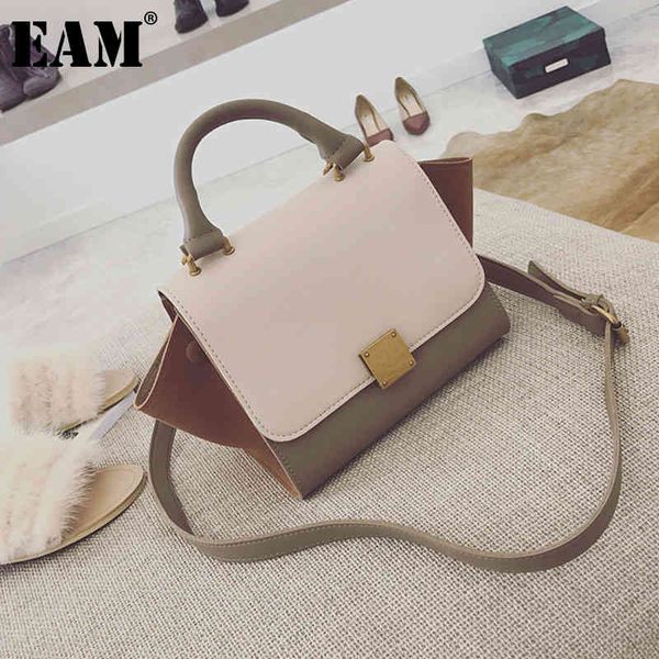 

[eam] women new contrast color luxury pu leather flap personality all-match crossbody shoulder bag fashion tide 2021 18a1328