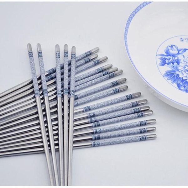 

chopsticks 5 pairs flowers pattern stainless steel dinner 8.8 inch sf3491