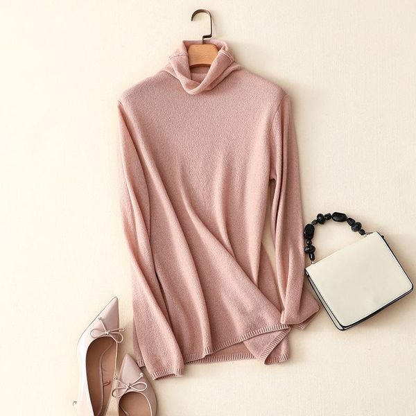 

winter new 100% cashmere turtleneck sweater women solid color casual fashion pink pullovers female, White;black
