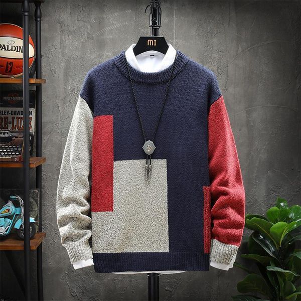 

loose plus size sweater men's knit sweater plus fertilizer to increase the trend of hit color bottoming shirt, White;black