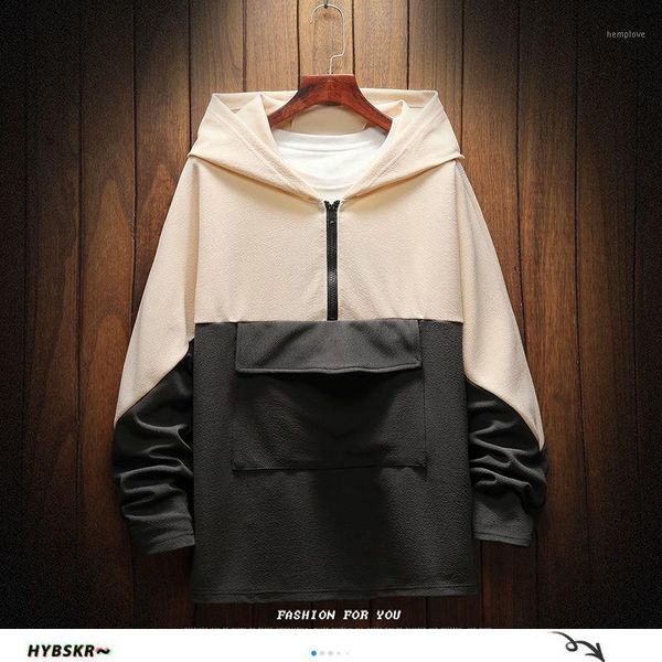 

hybskr patchwork men hoodies 2020 autumn new men's hooded sweatshirts 3 colors fashion man korean streetwear casual pullovers1, Black