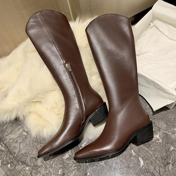 

new winter knee-high boots genuine leather women boots motorcycle fashion female warm women shoes size 34-431, Black