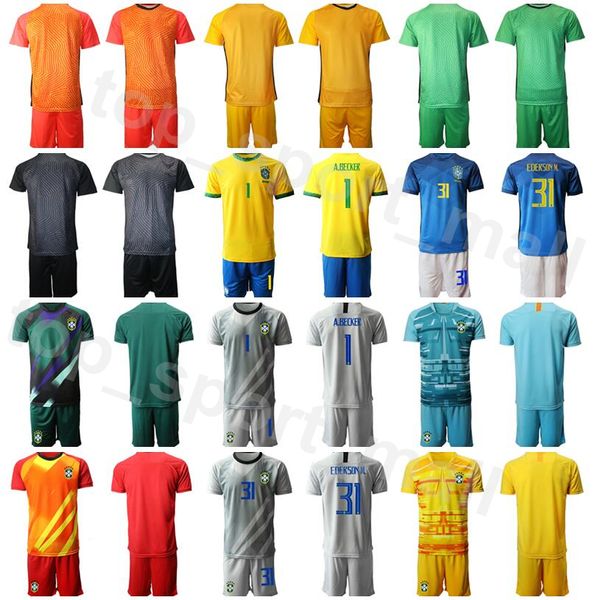 

goalkeeper gk national team soccer goalie 1 alisson becker jersey set 23 ederson moraes weverton 1 gilmar taffarel football shirt kits b-x, Black