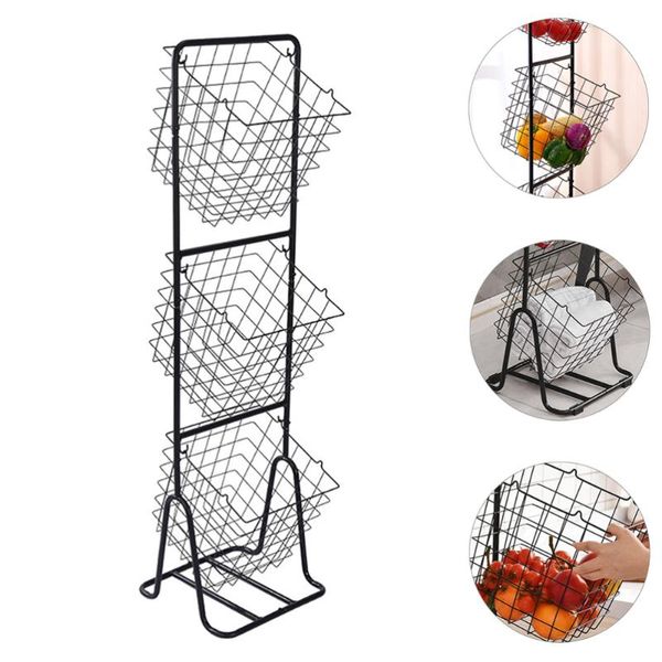 

hooks & rails 3-layer storage shelf durable rack basket iron art stand