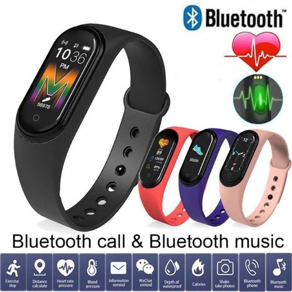 

watch m5, smart waterproof sports wristband, heart rate blood prsure control, telephone and music