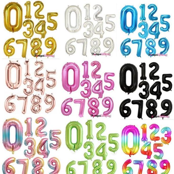 

30/40 inch rose gold silver foil number balloons birthday party decor air helium number globos kid baloons birthd sqcgjy
