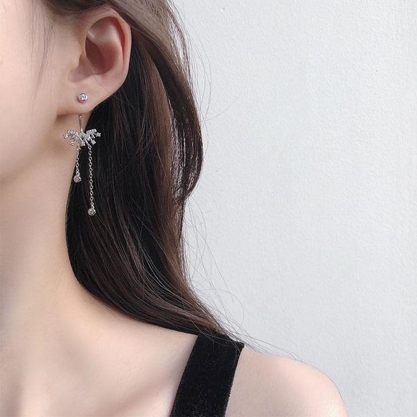 

s925 sterling silver heavy industry giant xantone sterling silver buling diamond inlaid before and after multiple ear studs, Golden;silver